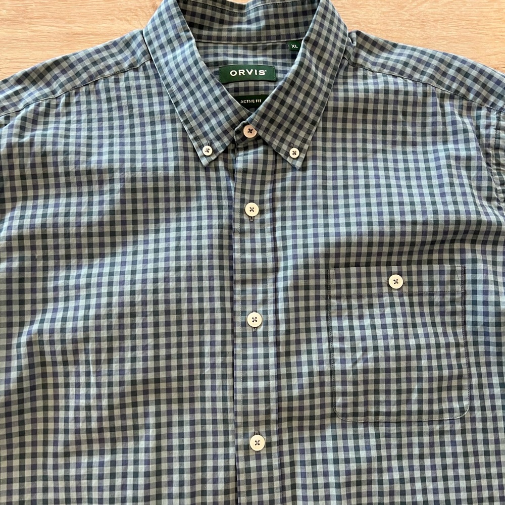 ORVIS Men's Blue Checkered Shirt - Size XL